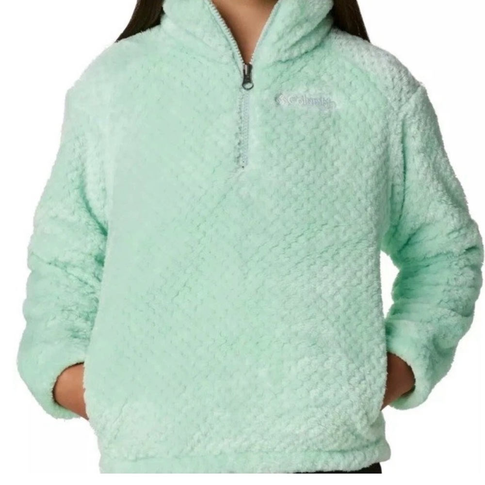 Columbia Girls 7/8 S Fireside Sherpa Fleece 1/4 Zip Pullover Mint Green Jacket